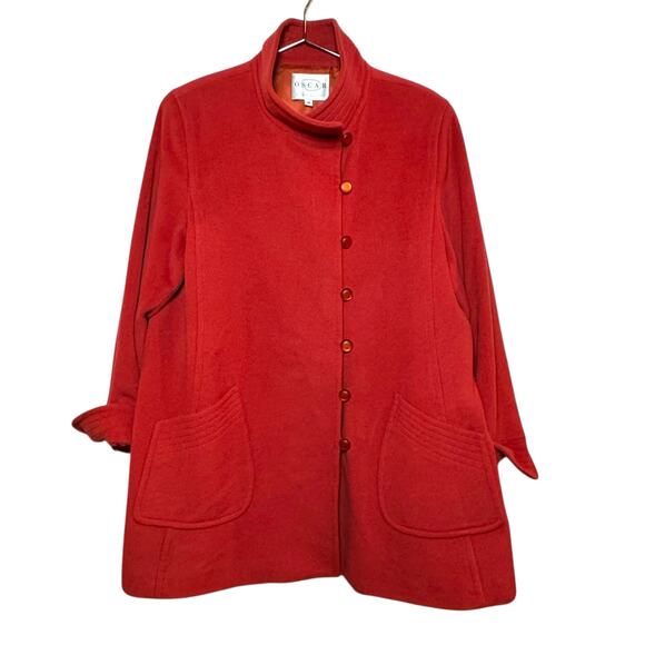 Oscar de la Renta Size 16 Orange Wool Angora Blend Button Up High Collar Coat - Picture 2 of 9
